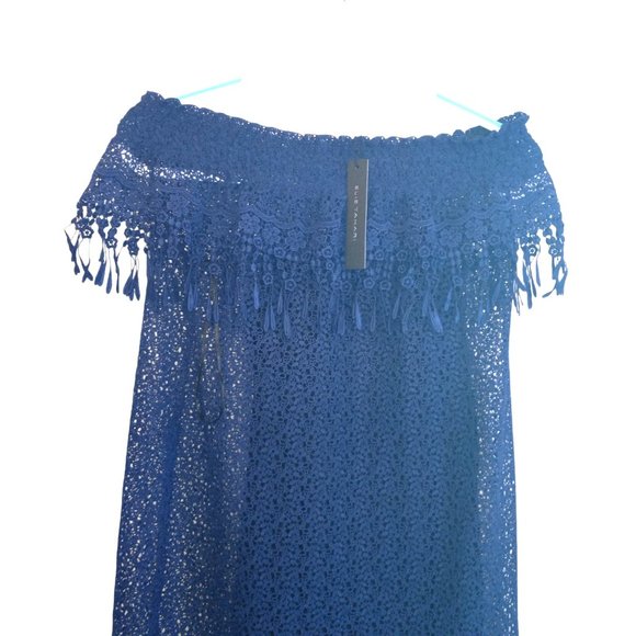 Elie Tahari Dress Blue Size 4 NWT Crochet Off Shoulder Tank Overlay MSRP $398 - Picture 6 of 14